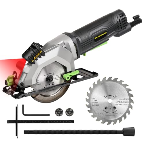 Extbtfor Power Circular Saw,4.8A Mini Circular Saw with Laser Guide,4000RPM Corded Saw Equipped with 1 Pc 4-1/2" Blades