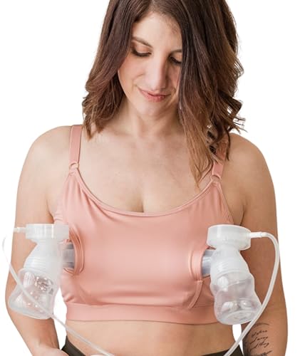 DAVIN & ADLEY Amelia Bralette. Hands Free Pumping Bra | Nursing and Pumping Sports Bra with no Clips, Adjustable. Large Blush