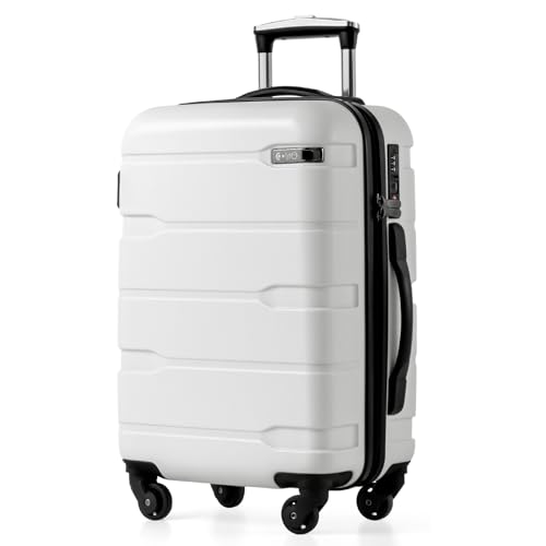Coolife Carry On Luggage Hardside Suitcase with Spinner Wheels, 20in | 22x14x9 Airline Approved, Lightweight ABS+PC, Travel Suitcase with TSA Lock, Spinner Wheels, Durable Zipper, White