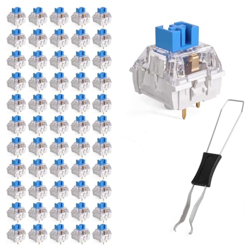 GASRONS 55 Pcs Blue 3 Pin Clicky Tactile Mechanical Keyboard Switches, MX Compatible DIY Replacement Kit with Switch Puller, for Beginners Keyboard Users