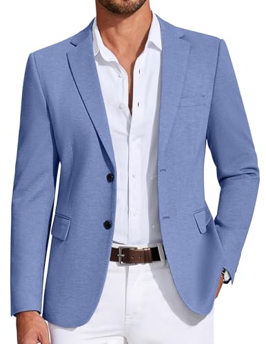 COOFANDY Mens Casual Blazer Knit Sport Coat Lightweight Two Button Suit Jacket Blue, L