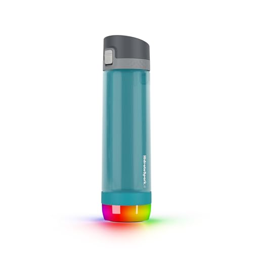 Hidrate Spark PRO Lite Bundle Smart Water Bottle - Tracks Water Intake & Glows to Remind You to Stay Hydrated, Chug & Straw lid, 24oz (Sea Glass)
