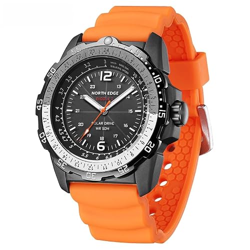 BM BOVIAMAN Solar Powered Watch for Men Lightweight and with a Battery Life of Up to 180 Days Quartz Watches Mechanical Style Outdoor Waterproof Men's Pilot Watch (Orange)
