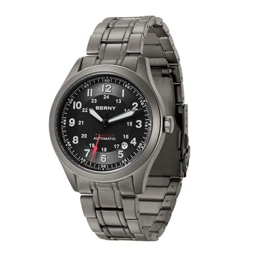 BERNY Mens Full Titanium Automatic Watch,10ATM Waterproof Military Field