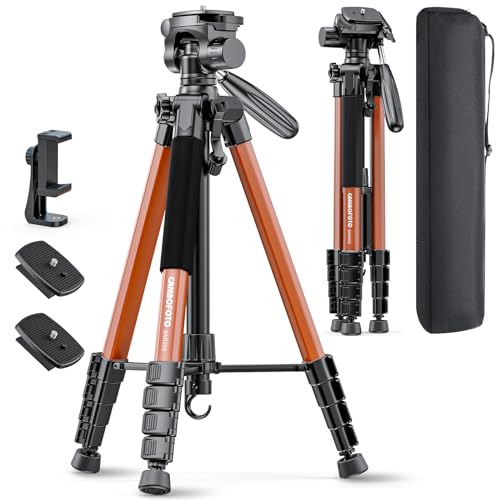 CAMBOFOTO 74″ Camera Tripod, 360° Aluminum Lightweight Tripod/Orange