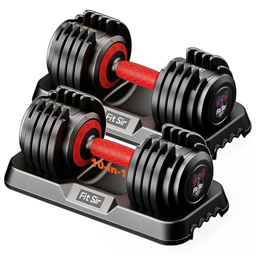 Fit Sir Adjustable Dumbbell Set, 10-in-1 25LB Ajustable Dumbbells with Safe Locking System, Enclosed Storage Tray, 1 Sec Fast Adjustment, Comfortable Non-Slip Textured Grip, Suitable for Home Gym Workouts Men and Women