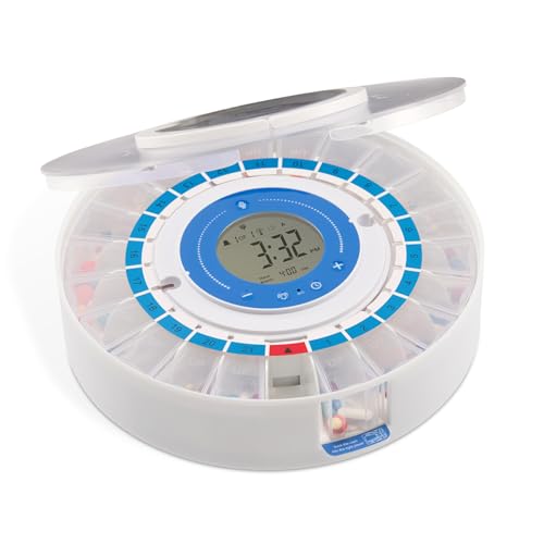 LiveFine Smart Pill Dispenser, Wi-Fi App, Removable Cups, 21-Day, Frosted