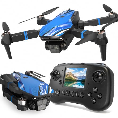 Drone with Camera for Adults LCD Screen on Controller, Foldable RC Mini FPV Drones for Beginner, Quadcopter with Brushless Motor Obstacle Avoidance, Support 32G SD Card Under 250 Grams
