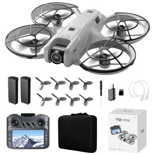 RC Drone with HD Camera for Adults Beginners, FPV Drones with Screen on Controller, Brushless Motor, Intelligent Flight, Gesture Control, 3D Flip, One Key Start, Optical Flow Positioning, Headless Mode, Remote Control RC Quadcopter Beginner-Friendly Aerial Photography Drones with Propeller Guard Aircraft Gifts for Teens Adults Indoor Outddor Video Shooting (Grey)
