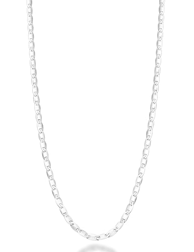 Miabella Italian 925 Sterling Silver Flat Valentino Mirror Link Chain Necklace for Women/Made in Italy (Length 18 Inches)