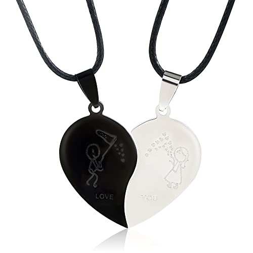 MISS RIGHT Love Heart Pendant Matching Necklace for Couple Best Friends, Engraved Yin Yang Couples Necklaces for Gfriend Bfriend BFF Necklace for 2