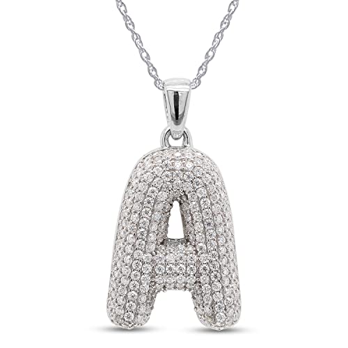 SAVEARTH DIAMONDS 1 1/10 Carat Round Cut Lab Created Moissanite Diamond Initial Bubble Letter A Pendant Necklace