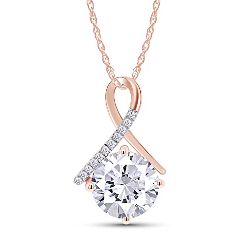 SAVEARTH DIAMONDS 2CT Moissanite Pendant Necklace 18K Rose Gold Plated 925 Sterling Silver