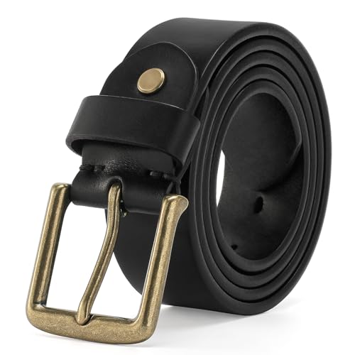 wolksprong Thicken Full Grain Leather Mens Belt Heavy Duty Work Belt High Hardness Buckle Packed In Gift Box (Black-e, 34(Fit Pants Size 32))