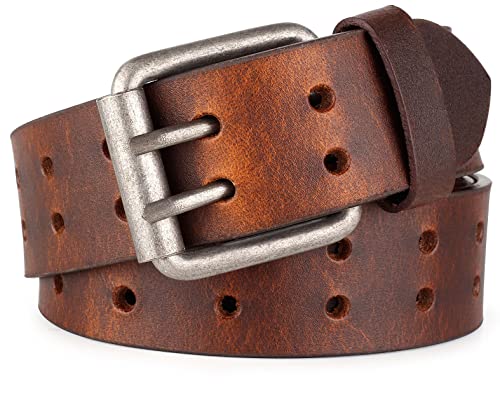 F&L CLASSIC Leather Work Belt, Heavy Duty Double Prong Genuine full grain Leather Belts for Men 1 1/2", Mens Casual Belts for Jeans,3190,size 34,vintage-brown
