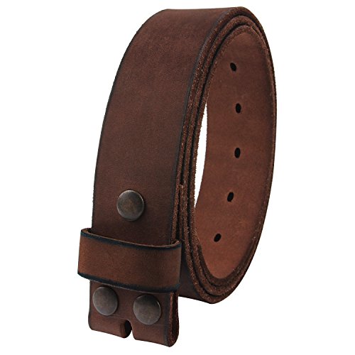 NPET Mens Leather Belt Full Grain Vintage Distressed Style Snap on Strap 1 1/2" Wide Coffee 32"-34"