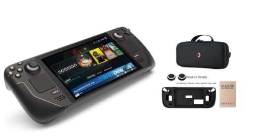 Valve Steam Deck 1TB Upgraded Handheld Gaming Console with Carring case, 1280 x 800 OLED Display Silicone Soft Cover Protector & Joystic Cap & Tempered Glass Film Bundle