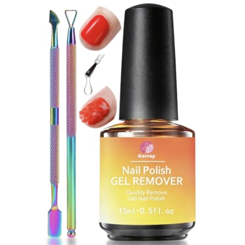 Gel Nail Polish Remover 15ml, Easily Remove Polish in 3min, No Soaking or Wrapping, Professional Nail Remover (15ml Remover & 8ml Oil Set)