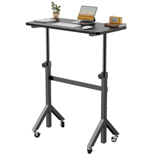 ErGear Small Standing Desk Adjustable Height, 6 Height Settings Up to 46.5″, Walking Pad Desk with Triangular Leg Design, Smooth Mobility with Lockable Wheels, Standing Desk for Walking Pad, Black
