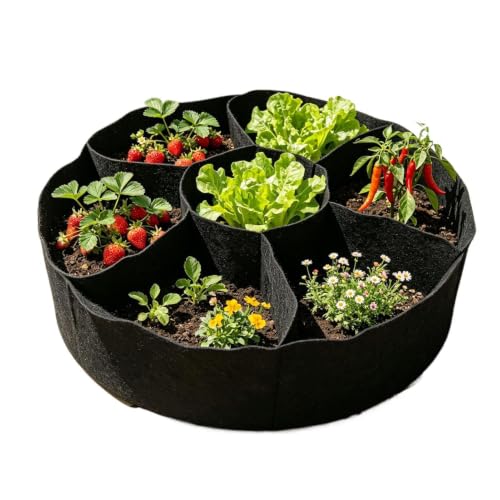 Raised Garden Bed Round Non-Woven Breathable 7-Grid Divided Planting