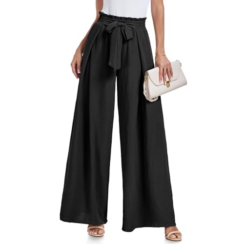 Lepunuo Women High Waist Casual Wide Leg Long Palazzo Pants Trousers A - Black