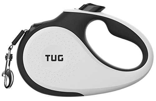 TUG 360° Tangle-Free Retractable Dog Leash | 16 ft starkes Nylonband | Einhand-Bremse, Pause, Lock (Medium, White)