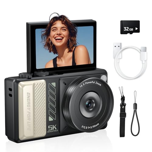 5K Digital Camera for Photography front view with 3-inch flip screen