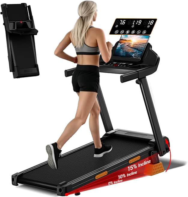 LONTEK Treadmill for Home with 15% incline and LED screen folded