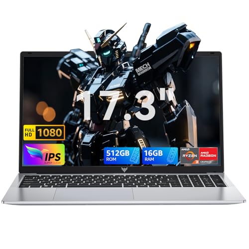 MALLRACE 17.3 Inch Gaming Laptop in silver, front view