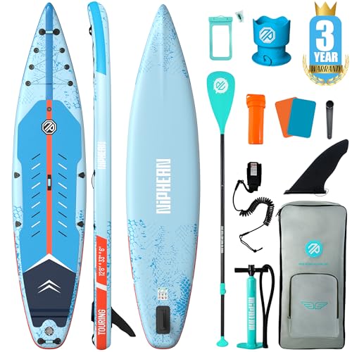 Niphean 12'6" Paddle Board, 550LB Capacity Touring Inflatable Paddle Board with Complete SUP Accessories& Kick Pad, Stable Stand up Paddle Board for Adults & Youth Racing Surfing (Beginner Friendly)