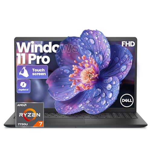 Dell 15 Touchscreen Laptop, AMD Ryzen 7 7730U (Beats i7-1355U), 16GB RAM, 512GB NVMe SSD, Windows 11 Pro, 15.6" FHD IPS, Copilot AI, Type-C, HDMI, Black, 2026 Model