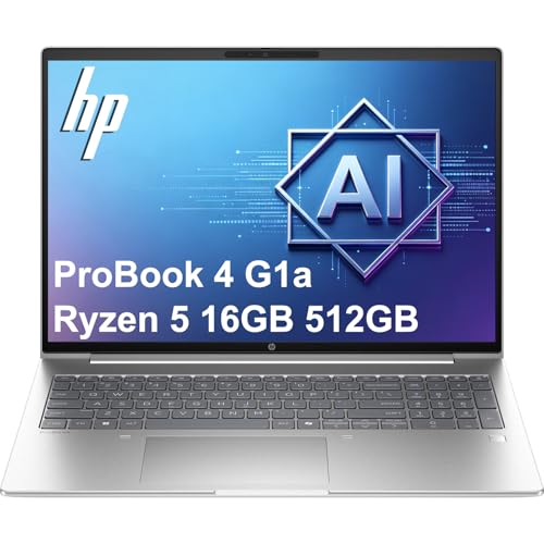 HP ProBook 4 G1a Business AI PC Laptop (16" FHD+, AMD Ryzen 5 230 (> Intel i7-1355U), 16GB DDR5 RAM, 512GB SSD, Radeon 760M Graphics), HP Wolf Security, Fingerprint, Backlit, 1080p Webcam, Win 11 Pro