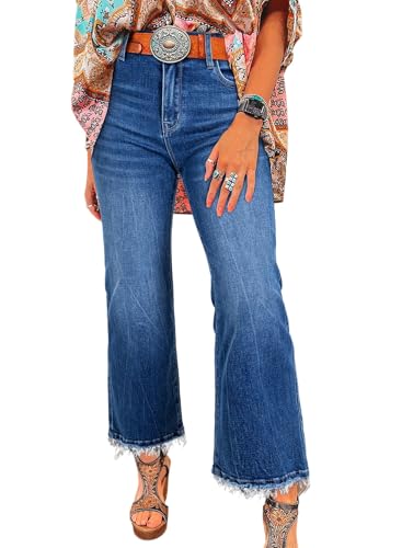 Astylish Womens Jeans High Waisted Wide Leg Bootcut Denim,Blue,Size 10