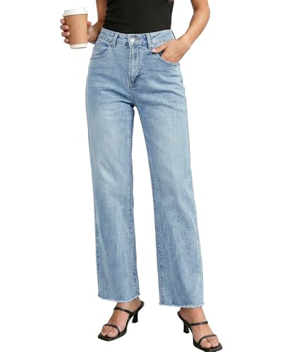 GRAPENT Boho Pants Boyfriend Jeans for Women Tummy Control Womens Pants High Waist Jeans for Women Ice Blue Medium Fits US Size 8 to 10