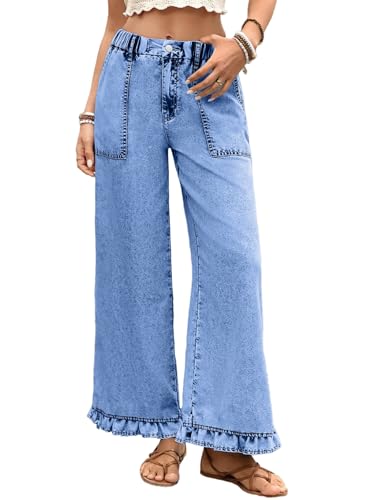 Astylish Womens Jeans High Waisted Wide Leg Bootcut, Mist Blue, Size 16