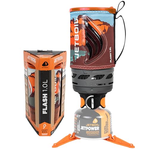 Jetboil Flash 1.0L Portable Fast Boil Stove for Camping and Backpacking with 1-Step Auto Ignition, Propane/Isobutane Burner with Cooking Cup, Mountainscape