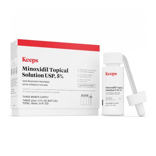 Keeps Minoxidil Solution 5% for Men, 3 Month Supply (3 x 2 fl oz Bottles)