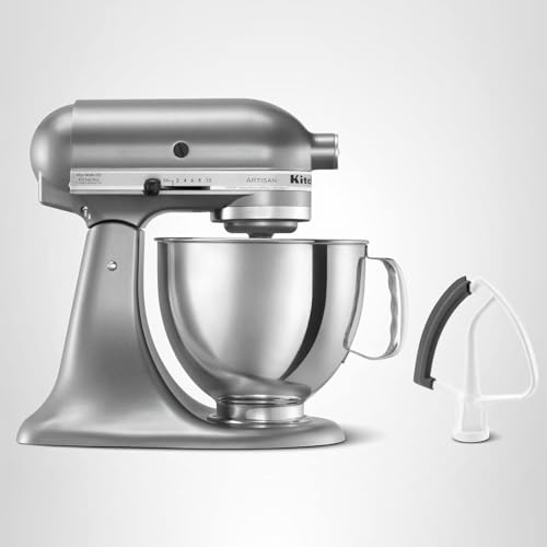 KitchenAid mixer on kitchen counter with various attachments
