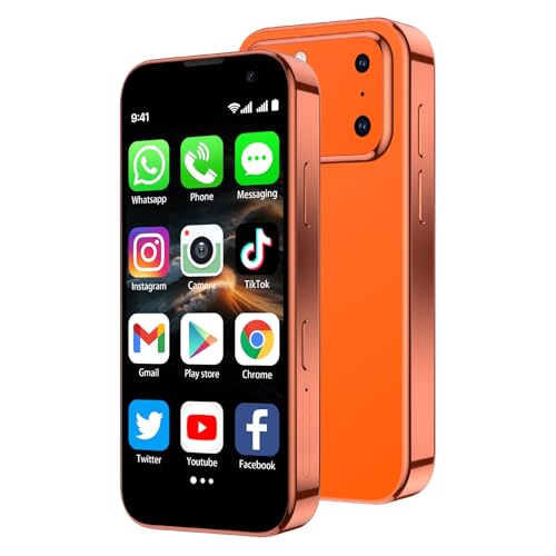 Mini Smartphone 3.0" HD Touchscreen - Unlocked Android Compact Mobile Phone for Kids & Students | Smallest Cell Phone for Travel Backup & Digital Detox | WiFi, GPS, Face ID, Dual SIM, 3G-Orange