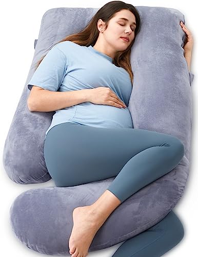 Momcozy Pregnancy Pillows zum Schlafen, U-förmiges Full Body Maternity Pillow mit abnehmbarem Bezug - Unterstützung für Rücken, Beine, Bauch, HÜFTEN für Schwangere, 57 Inch Pregnancy Pillow für Frauen, Grau
