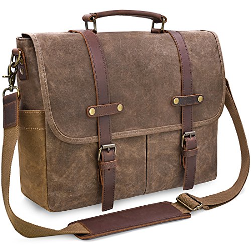 NEWHEY Mens Messenger Bag 15.6 Inch Business Office Work Briefcase Brown