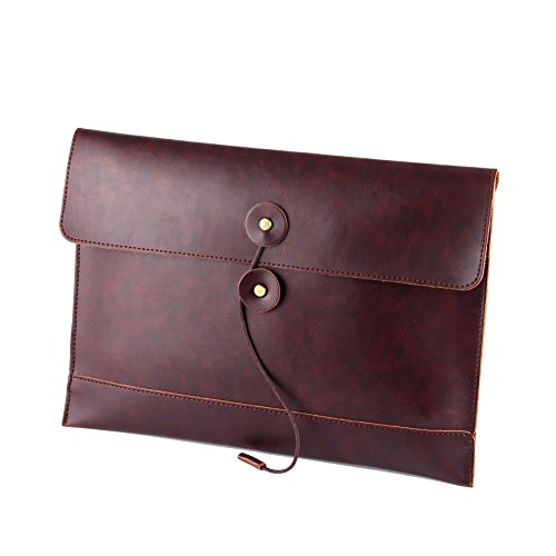 men woman pu leather multifunction office documents bags A4 paper file pouch envelope bag conference, Brown, 13.8"(L)x9.8"(H) x 0.2"(W)