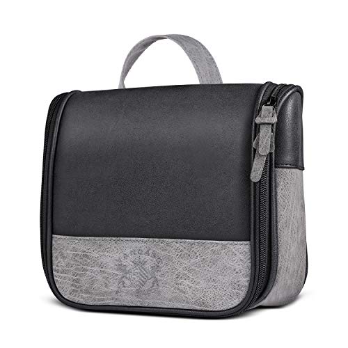 VACNASE Hanging Toiletry Bag for Men Vintage Leather Shaving Dopp Kit Medium Waterproof Travel Bathroom Bags Portable Shower Organizer