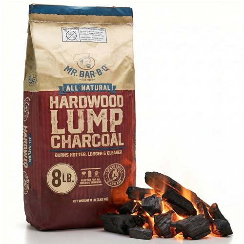 8 LB. All Natural Hardwood Lump Charcoal by Mr. Bar-B-Q - Premium Natural Charcoal for Grilling, BBQ, Smoking, Kamado & Kettle Grills - Burns Hotter & Longer - Smoky Flavor, Low Ash & Easy to Light