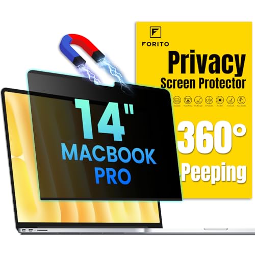 F FORITO Magnetic Privacy Screen Protector Compatible with MacBook Pro 14 inch (2025-2021, M5 M4 M3 M2 M1 Pro Max), Removable 360° Anti Peeping Anti Blue Light Anti Glare Laptop Privacy Screen Shield