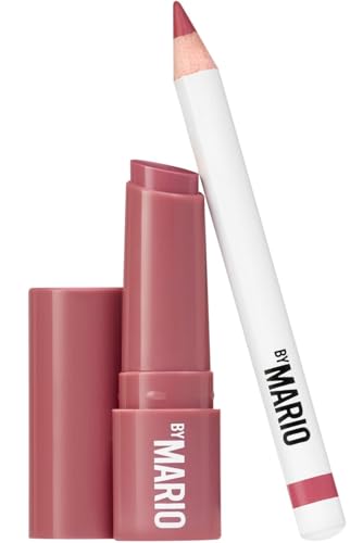 MAKEUP BY MARIO Rosewood Glow Lip Kit – Mini MoistureGlow Plumping Lip Serum & Ultra Suede Sculpting Lip Pencil, Rich Mauve – Hydrating Plumping Lip Duo, Travel Size