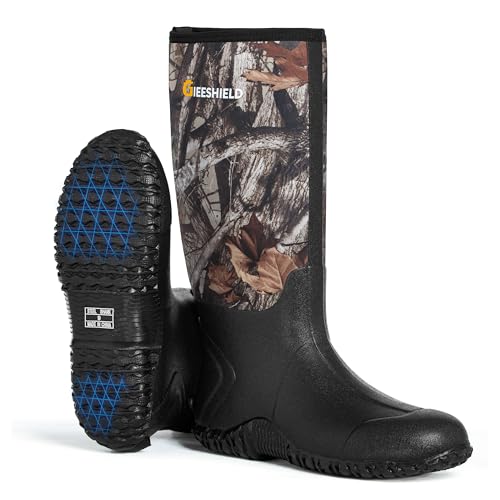 GIEESHIELD Rubber Boots for Men And Women, Waterproof Insulated Hunting & Work Boots with Steel Shank, Durable Anti-Slip Outdoor Boots for Farming, Gardening, Fishing, Mud Working(Black, Next G2 Camo)