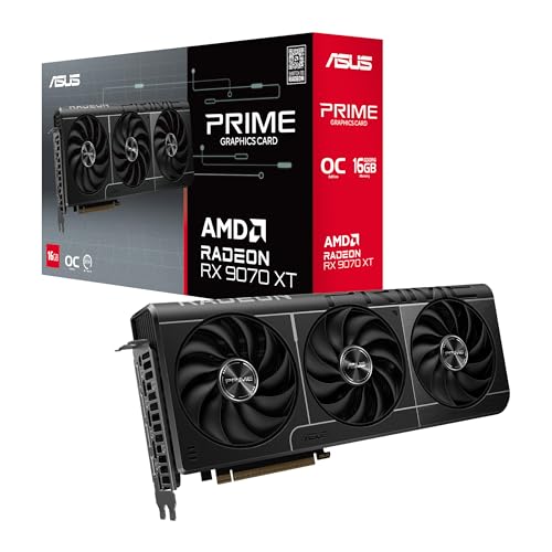 ASUS Prime AMD Radeon RX 9070 XT 16GB GDDR6 OC Edition Graphics Card, AMD (PCIe 5.0, HDMI/DP 2.1, 2.5-Slot Design, Axial-tech Fans, Ball Bearings, Dual BIOS, GPU Guard), 3 Year Warranty