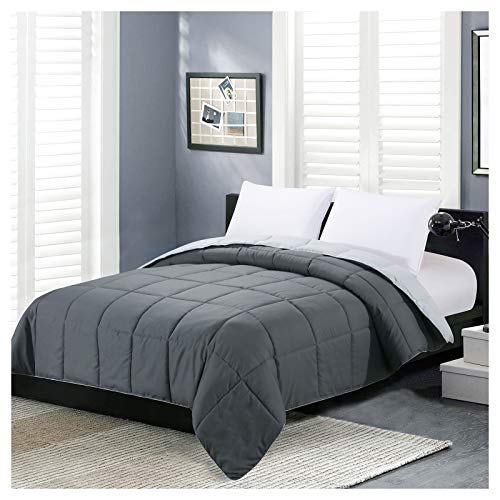 Homelike Moment Comforters Queen Size - Grey Duvet Insert Down Alternative Bed Queen Comforter, lightweight bedding comforters Full Size matelassés, doux et toutes saisons réversibles gris foncé/gris clair