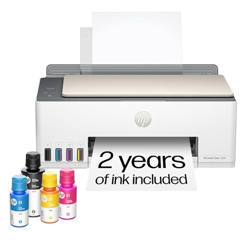 HP Smart Tank 5000 Imprimante à réservoir d’encre tout-en-un sans fil, scanner, copieur avec 2 ans d’encre inclus, idéale pour la maison, sans cartouche, rechargeable et compatible IA. (5D1B6A)